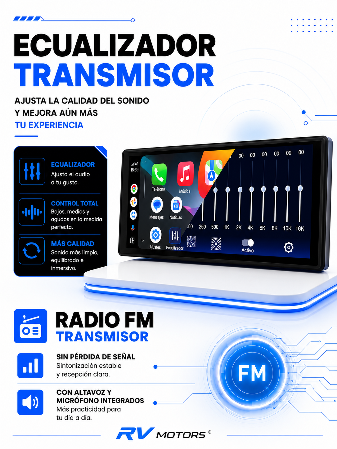 Central Multimedia RV MOTORS | Universal WiFi CarPlay Android Auto 10.26”