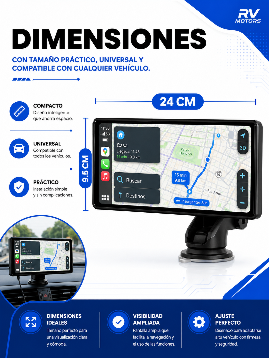Central Multimedia RV MOTORS | Universal WiFi CarPlay Android Auto 10.26”